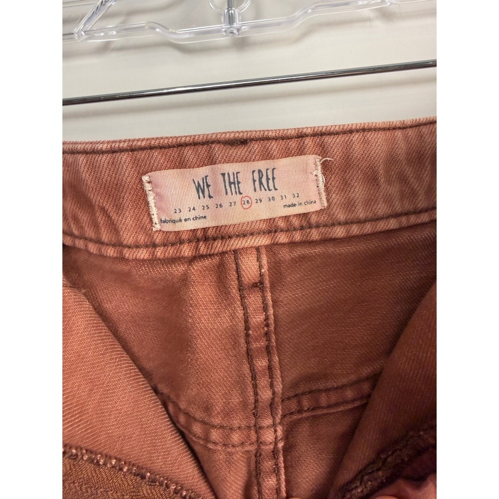 We The Free Denim Mini Skirt Women's 28W (Size 4) Rust Red Raw Hem Zip Front - Picture 3 of 7